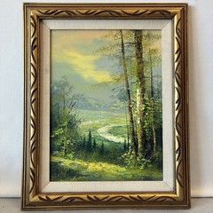 Vintage Mid Century Oil Painting By Granger Forest River Landscape Gold Framed