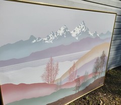 mountain image painting light colors 4 feet tall 5 feet wide