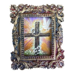 Mini Christian Cross Art Print in Colorful Ornate Vintage Frame