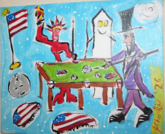 INTERGALACTIC PATRIOTIC POTATO BUG POOL PARTY OUTSIDER PAINTING JR CHARLIE FAST
