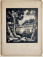 Vintage Gouache & Ink Painting Unsigned In The Style Of Birger Sandzén Landscape