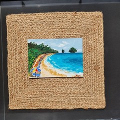 Beach Umbrellas Painting Seascape Ocean Shore Coastal Art Summer Wall Decor 6×8