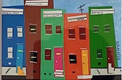 Original ACEO Paper Acrylic 7″x5″ Painting Houses Modern Art Framed
