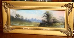 Antique Oil Pastel Painting Landscape Scene in Gold Gilt Frame (see details)