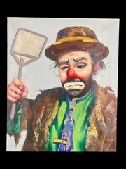 1983 Rusty Rust #21/250 Oil Painting on Canvas Emmett Kelly w/ Fly Swatter