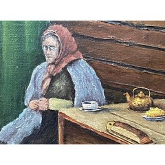 1935 Signed Oil Painting Scandinavian Interior Scene Framed 30×22.5