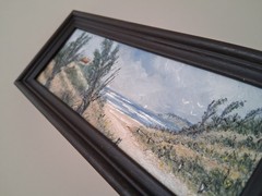 SMALL ORIGINAL Oil Painting on Cardboard | Beach/Coast/Sea | 17x7cm | Signed