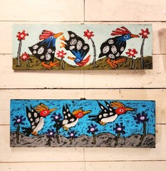 John Sperry Outsider Southern Primitive bird Folk Art Woodpeckers Painting Birds