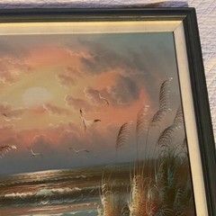 Impressionist oil painting Sunset coast ocean seascape original pinks signed