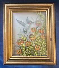 Dimensional Hand-Painted Hummingbird & Flowers 6.5” X 5.5” X 1.5”