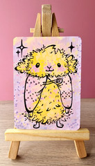 Aceo original painting by MoonArtGlitch ~ Sheep sweater button ~ Animal Card