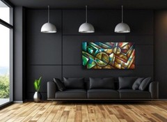 geometric design painting green blue circles original M.Lang home interi or dec