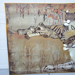 Original Signed Lee Reynolds Early Unique Tiger Painting 4 X 5 Feet