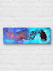 Original Bulls Fighting Painting 25×9 Acrylic Canvas Blue Red Expressionist