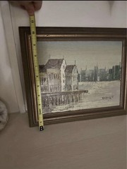 Mid-Century Impasto Palette Knife Harbor Cityscape Painting – Signed REVAN