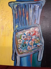 Art Original Acrylic On Canvas 14″ x 16″ Rasta Colorful Chair Elicia Burton