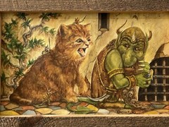 🔥 Vintage Fantasy Dungeons & Dragons Goblin Warrior Cat Painting – KOCICH, 1980