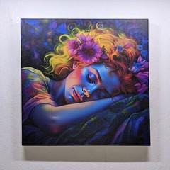 Stylized painting/print of a Flower Girl, 8×8 inch stick-on canvas