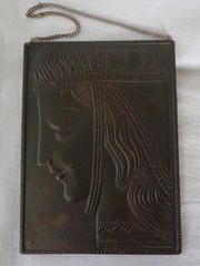 Lady Portrait Side View Face Vtg Emboss Metal Picture Girl Woman Painting Chain