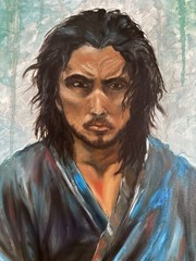 Samurai Painting Japan Man Original Art Warrior Artwork Japan Wall Art Large Art