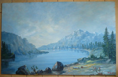 WK 1915 ? MYSTERY IMPRESSIONIST LAKE LANDSCAPE WILDERNESS VIEW WATER MOUNTAIN