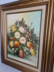 Beautiful Oil Painting Painting Flowers Still Life Vase Signed Ritter 23.5×19.5″