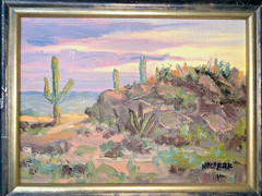 Phil Hulebak Listed NM Artist Plein Air Desert Scene Cactus Oil Painting Ex Cond