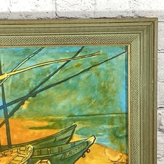 Van Gogh Mcm Boats Saintas Maries Painting VTG Repro Framed Signed V. B. 1964