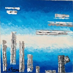 Original Abstract Painting by A. Renzo (1976) – Mid Century Art, 50×50 cm