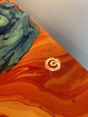 Abstract Wall Art Fluid Resin Vibrant Orange Blue Modern 12 X 12” Gift