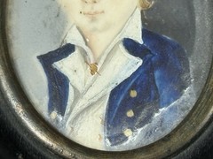 Antique Watercolor Portrait Miniature c1795-1805 Young Boy Ebonized Frame 3″