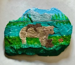 Bear and Cubs Painting on Stone Wildlife Lovers Bear Art Mother’s Day Gift