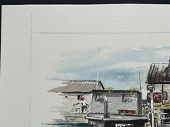 Watercolor Painting Fishing Boat Unloading Catch At Harbor 4×6″ Fine Art Davel