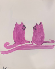 Pink Cats Gaze 11X 14″ Neo Impressionist Acrylic Painting Canvas Loose Paper