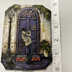 Hand Painted New Orleans French Quarter Reclaimed Slate Art Jazz Musician 1998