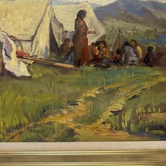 Antique Painting American Indian Camp Landscape Munson Impressionism Rare Oil