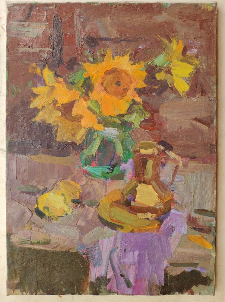 Ukrainian Oil Painting Impressionism Still Life flowers sunflower