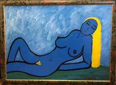 Thomas Pulgini, Listed American Artist Oil/b ABSTRACT RECLINING BLUE WOMAN