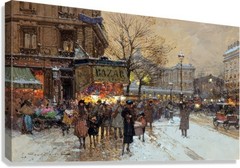 Entertainment near East Station Painting by Eugene Galien Laloue Reproduction