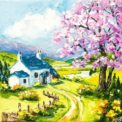 Original Art Irish Cottage Ireland Painting Trendy Wall Art 8 х 8″