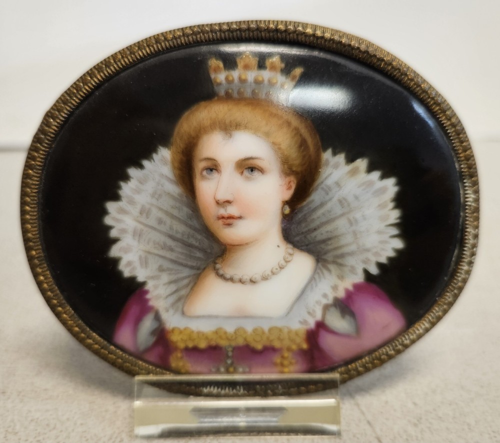 Antique Miniature French QUEEN Marie de Medici Porcelain Portrait Painting