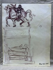 LEONARDO DA VINCI drawing and painting on old paper signed stamped vintage