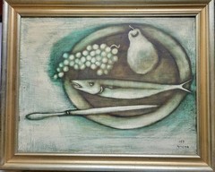 Huyuzima Original Art 1959 Rare Still Life Oil Painting 19x 15