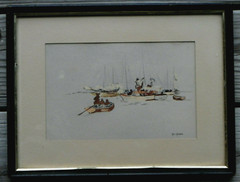Vtg 12 3/4″ x 9 3/4″ Framed & Matted Painting-Boats-Don Harris-Watercolor?