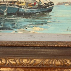 Authentic Original Oil Painting Harbor by Bernhard Laarhoven Fishing Boat