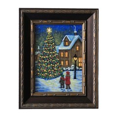 Original Painting Snowy Christmas Tree Scene With Children Framed Signed 5″ x 7″