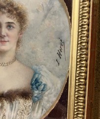 Watercolour And Gouache Signed Period Romantic Portrait A Woman French