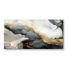 Large Abstract Canvas Painting, Black and Gold Canvas wall art, Framed, Signed