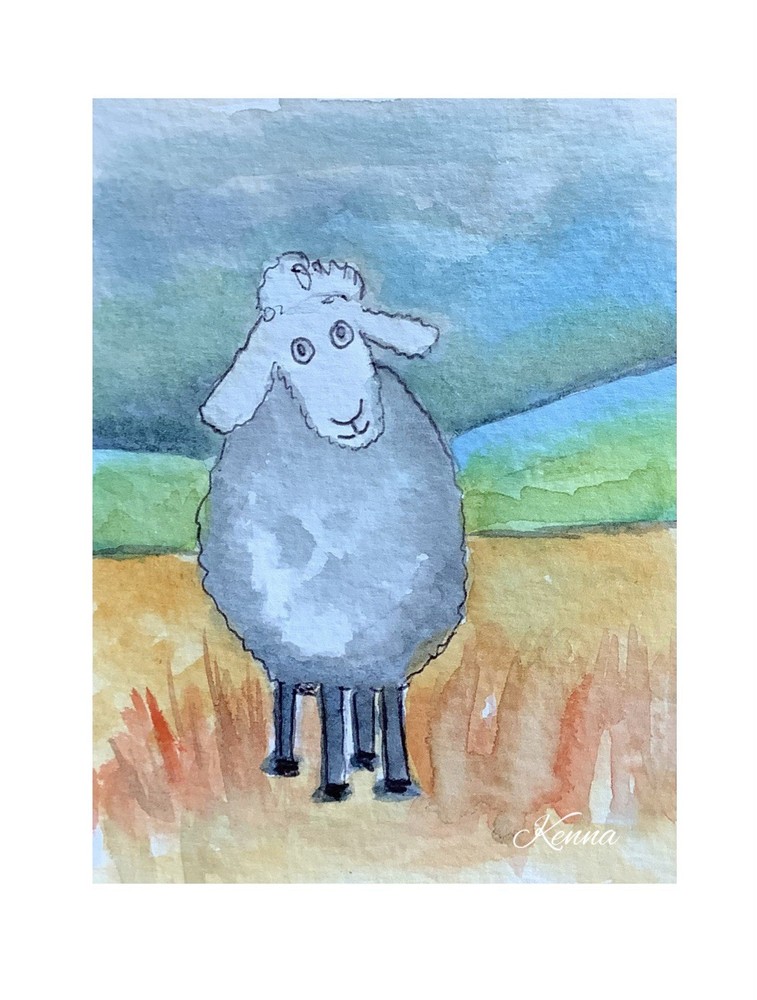 ACEO By Kenna Original Watercolour Painting Sheep 2.5” X 3.5” Signed ÀTC