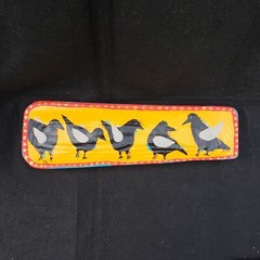 Folk Art Birds Painting on Wood Plank Signed Initials GS and Dated 20 Approx 20″